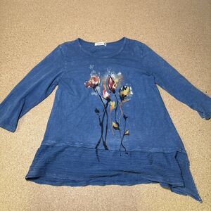 Jess & Jane Mineral Washed Tunic Top Size S Boho Artsy Comfy Slouchy Tiered